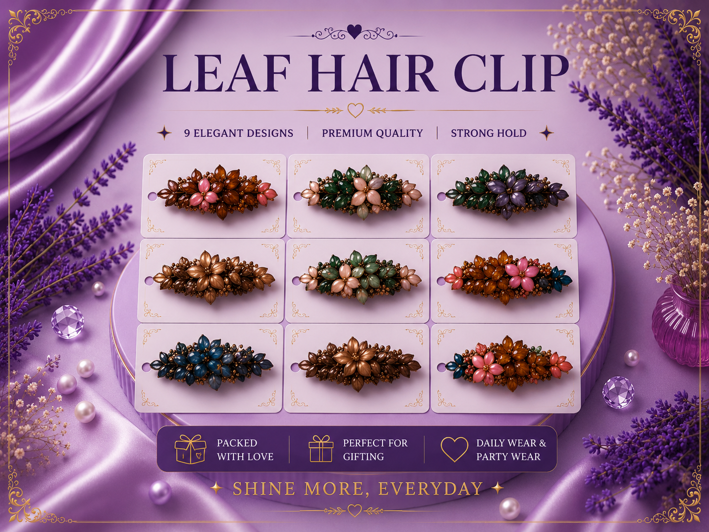 Floral Leaf Claw Clips